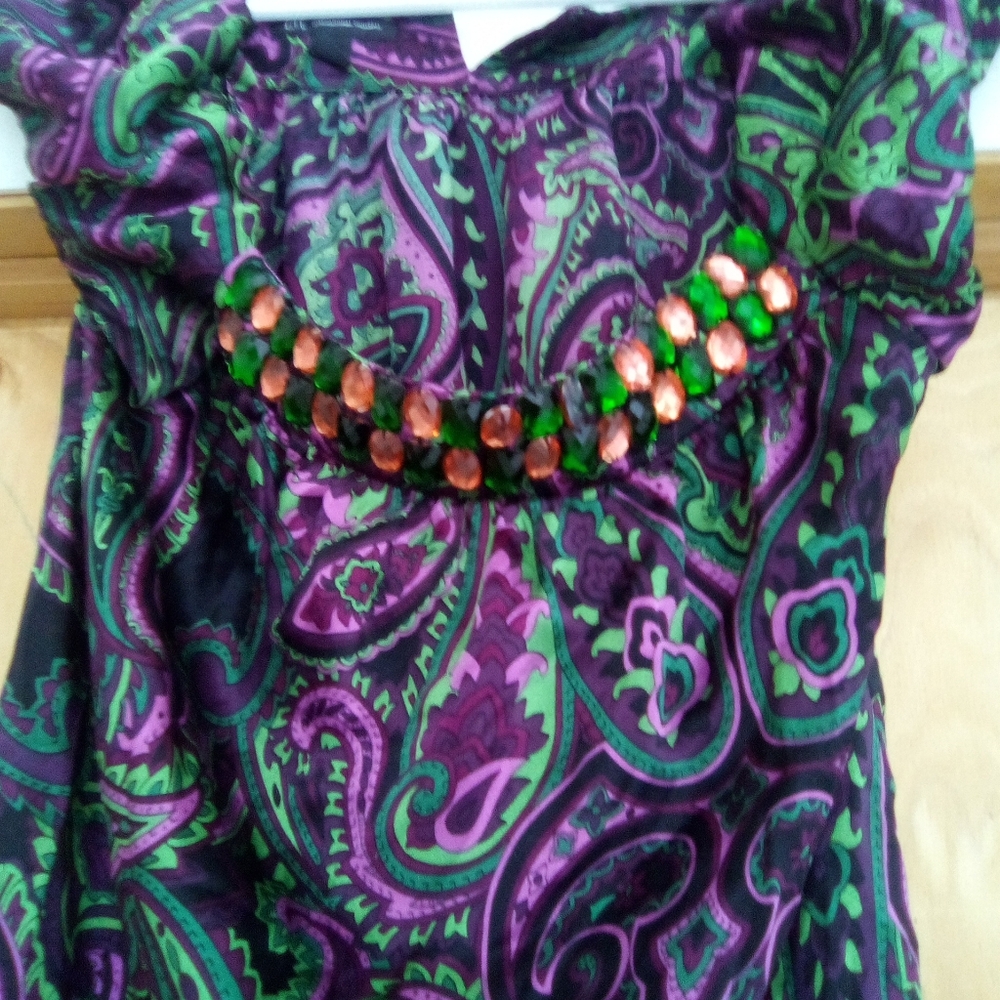 INTERNATIONAL CONCEPTS Paisley Print Women's Top - Purple and Green - Picture 5 of 7